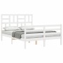 Estructura cama de matrimonio con cabecero madera maciza blanco de , Camas y somieres - Ref: Foro24-3194872, Precio: 152,21 €...