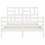 Estructura cama de matrimonio con cabecero madera maciza blanco de , Camas y somieres - Ref: Foro24-3194872, Precio: 152,21 €...