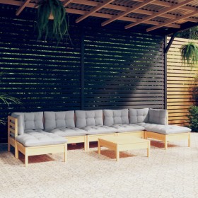 Garden furniture set 8 pieces and gray pine wood cushions by , Garden sets - Ref: Foro24-3097096, Price: 614,89 €, Discount: %