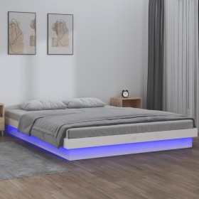 Estructura de cama con LED madera maciza blanca 160x200 cm de , Camas y somieres - Ref: Foro24-819983, Precio: 171,99 €, Desc...