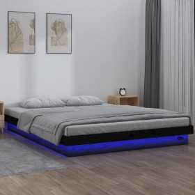 Estructura de cama con LED de madera maciza negra 140x200 cm de , Camas y somieres - Ref: Foro24-819976, Precio: 152,74 €, De...