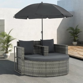 2-seater garden sofa with cushions and gray PE rattan umbrella by vidaXL, Outdoor beds - Ref: Foro24-44478, Price: 421,99 €, ...