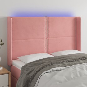 Pink velvet headboard with LED 147x16x118/128 cm by , Headboards and footboards - Ref: Foro24-3123961, Price: 117,99 €, Disco...