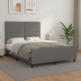 Bed frame with headboard gray synthetic leather 140x200cm by , Beds and slatted bases - Ref: Foro24-3125516, Price: 253,99 €,...