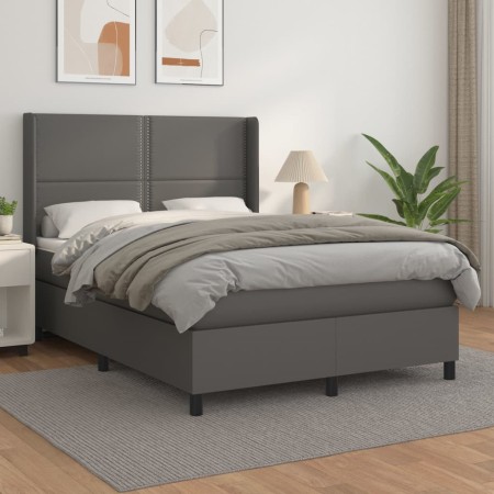 Box spring bed with gray synthetic leather mattress 140x190 cm by , Beds and slatted bases - Ref: Foro24-3128971, Price: 548,...