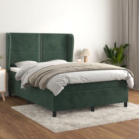 Cama box spring con colchón terciopelo verde oscuro 140x200 cm de , Camas y somieres - Ref: Foro24-3129156, Precio: 522,41 €,...