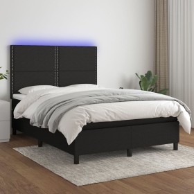 Box spring bed mattress and LED lights black fabric 140x190 cm by , Beds and slatted bases - Ref: Foro24-3134791, Price: 518,...