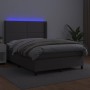 Box spring bed with mattress and LED gray synthetic leather 140x200 cm by , Beds and slatted bases - Ref: Foro24-3139329, Pri...