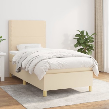 Cama box spring con colchón tela color crema 80x200 cm de , Camas y somieres - Ref: Foro24-3142214, Precio: 322,33 €, Descuen...