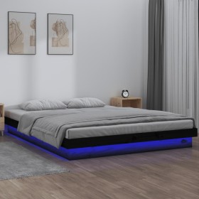 Double bed frame with LED black solid wood 120x190 cm by , Beds and slatted bases - Ref: Foro24-820011, Price: 193,99 €, Disc...