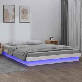 Estructura de cama con LED madera maciza blanco 140x190 cm de , Camas y somieres - Ref: Foro24-820018, Precio: 160,99 €, Desc...