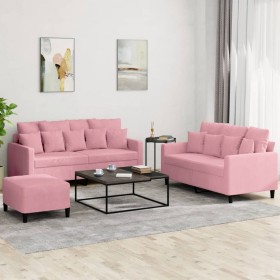 Pink velvet 3-piece sofa set with cushions by , Sofas - Ref: Foro24-3201713, Price: 514,53 €, Discount: %