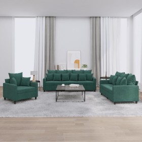 Dark green velvet 3-piece sofa set with cushions by , Sofas - Ref: Foro24-3201682, Price: 668,99 €, Discount: %