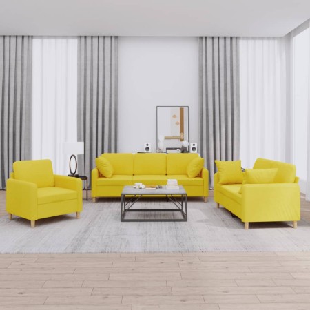 Sofa set with cushions 3 pieces light yellow fabric by , Sofas - Ref: Foro24-3202075, Price: 649,99 €, Discount: %