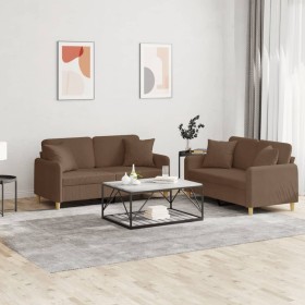 Sofa set with cushions 2 pieces brown fabric by , Sofas - Ref: Foro24-3202105, Price: 460,99 €, Discount: %