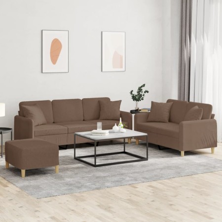 Sofa set with cushions 3 pieces brown fabric by , Sofas - Ref: Foro24-3202145, Price: 577,28 €, Discount: %