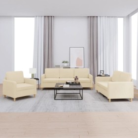 Sofa set with cushions 3 pieces cream fabric by , Sofas - Ref: Foro24-3202056, Price: 652,99 €, Discount: %