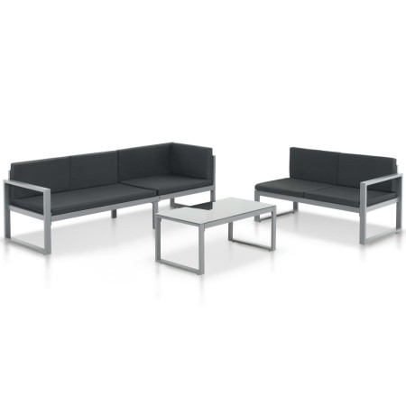 Set de muebles de jardín con cojines 3 piezas aluminio negro de vidaXL, Conjuntos de jardín - Ref: Foro24-44448, Precio: 378,...