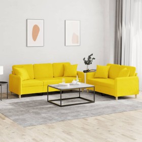 Sofa set with cushions 2 pieces light yellow fabric by , Sofas - Ref: Foro24-3202139, Price: 502,99 €, Discount: %