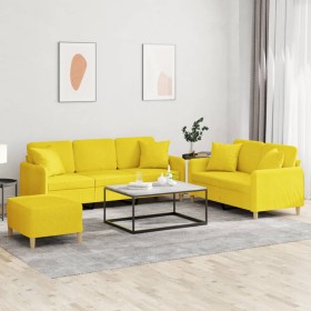 Sofa set with cushions 3 pieces light yellow fabric by , Sofas - Ref: Foro24-3202147, Price: 552,99 €, Discount: %