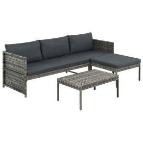 Set de muebles de jardín 3 pzas y cojines ratán sintético gris de vidaXL, Conjuntos de jardín - Ref: Foro24-44480, Precio: 29...