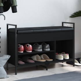 Black engineered wood shoe bench 85.5x32x57.5 cm by , Benches for halls and storage - Ref: Foro24-835207, Price: 94,99 €, Dis...