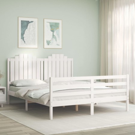 White solid wood bed frame with headboard 160x200 cm by , Beds and slatted bases - Ref: Foro24-3194192, Price: 166,99 €, Disc...