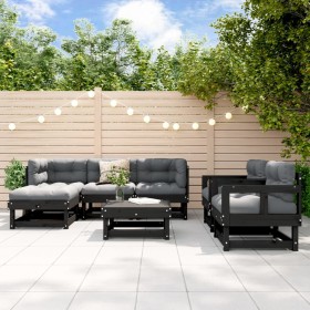 7-piece solid black pine wood garden furniture set by , Garden sets - Ref: Foro24-3186218, Price: 416,99 €, Discount: %