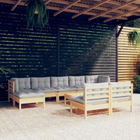 Garden furniture set 10 pieces and gray pine wood cushions by , Garden sets - Ref: Foro24-3097108, Price: 736,99 €, Discount: %