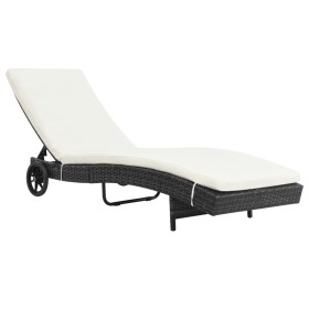 Lounger with wheels and black synthetic rattan cushion by vidaXL, Loungers - Ref: Foro24-44454, Price: 133,99 €, Discount: %