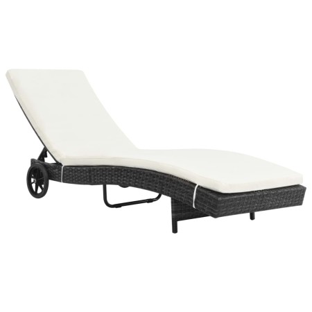 Lounger with wheels and black synthetic rattan cushion by vidaXL, Loungers - Ref: Foro24-44454, Price: 133,87 €, Discount: %