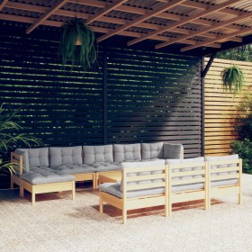 11-piece garden furniture set with gray pine wood cushions by , Garden sets - Ref: Foro24-3097120, Price: 808,29 €, Discount: %