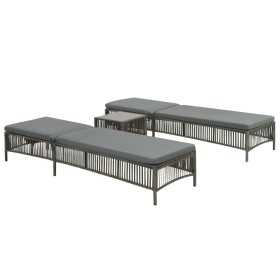 Tumbonas 2 unidades con mesa ratán sintético marrón de vidaXL, Tumbonas - Ref: Foro24-44456, Precio: 313,99 €, Descuento: %