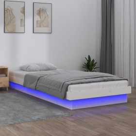 Estructura de cama con LED madera maciza blanca 90x190 cm de , Camas y somieres - Ref: Foro24-820003, Precio: 134,75 €, Descu...