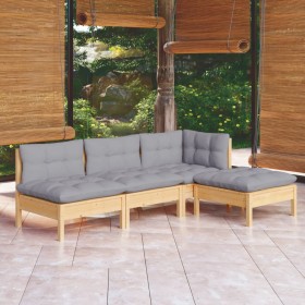 4-piece garden furniture set with gray pine wood cushions by , Garden sets - Ref: Foro24-3096297, Price: 301,02 €, Discount: %