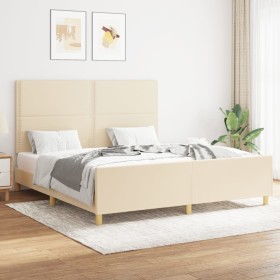 Estructura de cama con cabecero de tela color crema 160x200 cm de , Camas y somieres - Ref: Foro24-3124989, Precio: 241,99 €,...