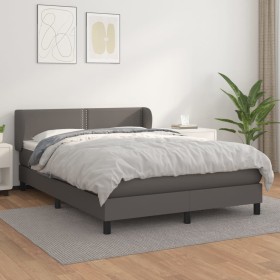 Box spring bed with gray synthetic leather mattress 140x190 cm by , Beds and slatted bases - Ref: Foro24-3127251, Price: 426,...