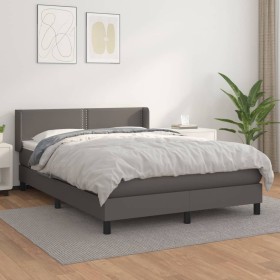 Box spring bed with gray synthetic leather mattress 140x190 cm by , Beds and slatted bases - Ref: Foro24-3130719, Price: 422,...