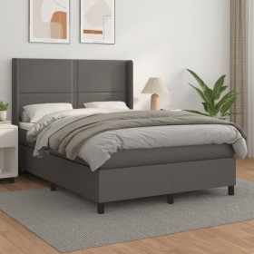 Box spring bed with gray synthetic leather mattress 140x200 cm by , Beds and slatted bases - Ref: Foro24-3132445, Price: 543,...