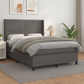 Box spring bed with gray synthetic leather mattress 140x190 cm by , Beds and slatted bases - Ref: Foro24-3132439, Price: 512,...