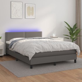 Cama box spring colchón y LED cuero sintético gris 140x190 cm de , Camas y somieres - Ref: Foro24-3134163, Precio: 440,99 €, ...