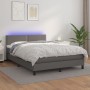 Box spring bed with mattress and LED gray synthetic leather 140x190 cm by , Beds and slatted bases - Ref: Foro24-3134163, Pri...