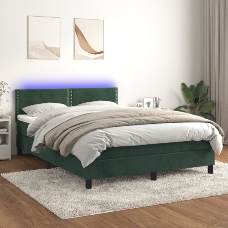 Cama box spring colchón y LED terciopelo verde oscuro 140x200cm de , Camas y somieres - Ref: Foro24-3134348, Precio: 447,88 €...