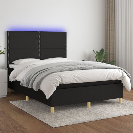 Cama box spring colchón y luces LED tela negro 140x190 cm de , Camas y somieres - Ref: Foro24-3135351, Precio: 512,23 €, Desc...