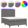 Cama box spring colchón y LED cuero sintético gris 140x190 cm de , Camas y somieres - Ref: Foro24-3135883, Precio: 546,99 €, ...