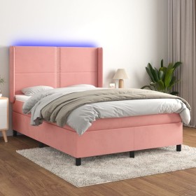 Box spring bed with mattress and LED pink velvet 140x190 cm by , Beds and slatted bases - Ref: Foro24-3139504, Price: 508,30 ...