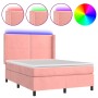 Cama box spring colchón y LED terciopelo rosa 140x190 cm de , Camas y somieres - Ref: Foro24-3139504, Precio: 508,30 €, Descu...