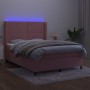 Cama box spring colchón y LED terciopelo rosa 140x190 cm de , Camas y somieres - Ref: Foro24-3139504, Precio: 508,30 €, Descu...