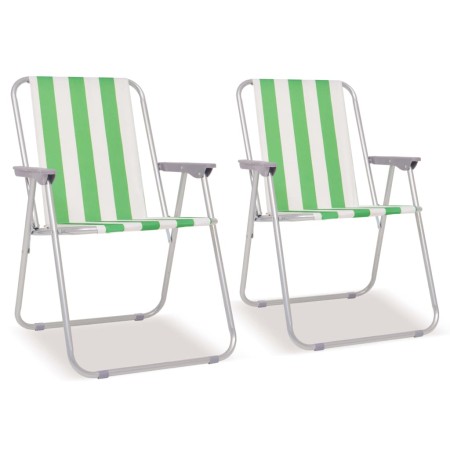 Folding camping chairs 2 pcs steel green white 52x62x75cm by , camping furniture - Ref: Foro24-42916, Price: 57,92 €, Discoun...