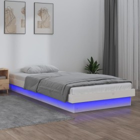 Bed frame with LED solid white wood 75x190 cm by , Beds and slatted bases - Ref: Foro24-819998, Price: 97,21 €, Discount: %